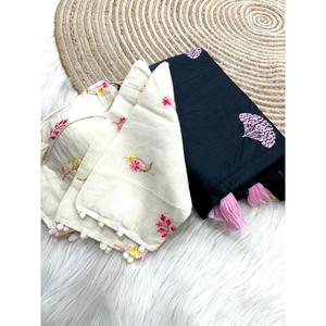 DISEÑADOR CHANDERI HILO TRABAJO SAREE CON BLUSA COSTADA NEGRO - Product Image 2