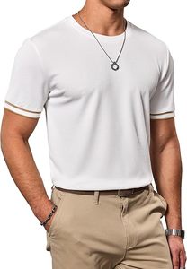 Men's <b>White</b> Short Sleeve O-Neck T-<b>Shirt</b> <b>Slim</b> <b>Fit</b> Cotton Jersey Casual Solid Color Breathable Knitted Top - Product Image 3