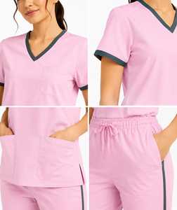 Private Label OEM Women's Hospital Contrast Trim V-Neck <b>Scrub</b> <b>Set</b> Side Stripe Pants Nursing Uniform Wholesale Medical <b>Scrubs</b> - Product Image 3