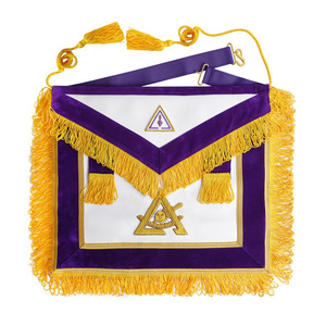 Delantal del Consejo Maestro Ilustre de la Tercera Generación - Morado y Blanco con Flecos de Hilo Dorado y Bordado, Accesorio Decorativo Hecho a Mano - Product Image 1