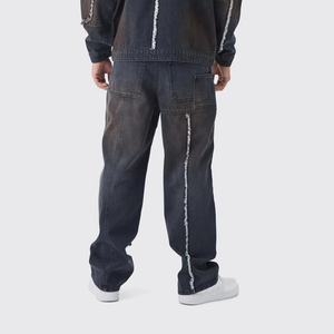 Jeans pour hommes OEM personnalisés, délavés, colorés, effet délavé, coupe droite, écologiques, vintage, décontractés, taille mi-haute, en denim de haute qualité, coupe ample et oversize - Product Image 2