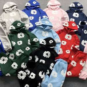 Heavy Weight Acid Wash Solid Cotton Fleece <b>Drop</b> Shoulder Oversize Baggy Hoodie and Sweatpants Tracksuit for Men - Product Image 2