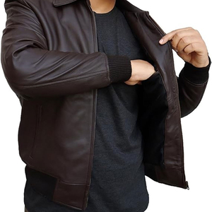 <b>Men</b> Premium <b>Leather</b> Motorcycle <b>Jacket</b> Slim Fit Biker Style Zip Front Zipper Pockets Custom Logo Winter Fashion Outerwear OEM - Product Image 4