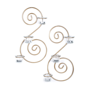 Juego de 2 apliques de pared de hierro dorado metálico con diseño de espiral, portavelas colgantes para velas de té, para el hogar y eventos - Product Image 1