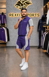 REXFIT SPORTS 2026 Custom Purple Grey Nylon <b>Short</b> Set Full <b>Zip</b> <b>Short</b> Sleeve Jacket and <b>Shorts</b> Sportswear Streetwear Two Piece - Product Image 4