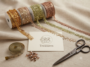 Bordure en dentelle brodée froncée avec décoration de paillettes pour la couture de vêtements et les costumes de mariage - Product Image 1