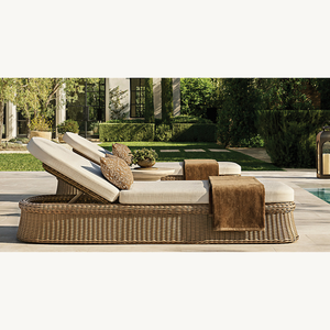 Elegant Outdoor Sun Lounger Teak Wood with Rattan Wicker and Storage Modern Style Comfortable Cushion Villa Hotel Furniture - Product Image 6