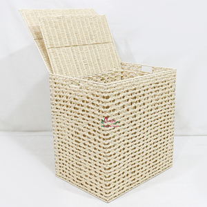 Handwoven Paper Rope Wicker <b>Rectangular</b> Laundry Hamper <b>Storage</b> <b>Basket</b> with Hinged Lid - Product Image 1