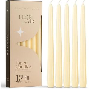 Leor Lair Confezione da 12 Candele Affusolate Avorio da 25 cm, Senza Profumo, per Decorazioni Domestiche e Festività - Product Image 1