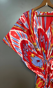 Nuevo y Elegante Kaftán con Estampado Animal, Cuello en V, Cierre con Cordón, Corte Evase, de Algodón Suave Indio, con Encaje, Largo Completo, para Playa - Product Image 5