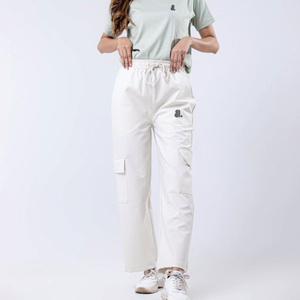 Pantalones Cargo para Mujer, Color Sólido, Tejidos, Cintura Media, con Cordón, Corte Holgado, Largos, Casuales, con Bolsillos, Transpirables - Product Image 1