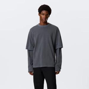 T-shirt Homme à Manches Longues Double Couche en Tissu Gaufré Lourd et Surdimensionné, Impression Personnalisée, Logo Personnalisé, Mélange de Coton Doux Tri-Blend - Product Image 5