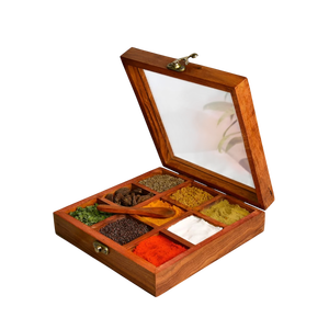 Boîte à épices en bois artisanale de qualité supérieure avec 9 récipients amovibles et couvercle en verre, écologique, en bois, pour la cuisine - Product Image 5