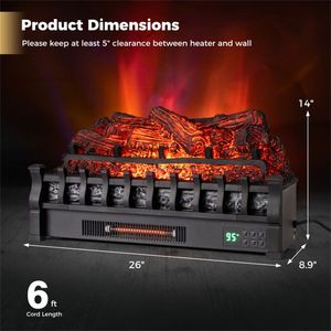 Caminetto Elettrico Intelligente da 26 Pollici con Set di Tronchi, Compatibile con Alexa/Google, 5 Colori di Fiamma, Riscaldatore da 1500W, Vetro LED AU per Uso Domestico - Product Image 3