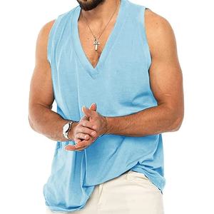 เสื้อกล้ามผู้ชายคอวีพิมพ์โลโก้,เสื้อแขนกุดยิมเสื้อออกกำลังกายชายหาด - Product Image 1