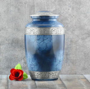 "Elegant Sunset Marble Texture Metal Cremation Urn for Human Ashes - Handcrafted Memorial Jar with Golden Cross and <b>Secure</b> Threa - Product Image 6