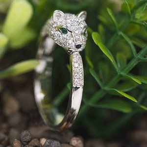 18K Solid Gold <b>Diamond</b> Panther <b>Ring</b> for Men-Micro Insert Cluster Wedding Band - Product Image 4