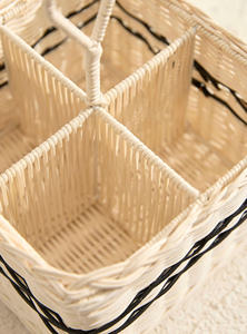 Panier de rangement rustique blanc en rotin tressé à la main pour ustensiles de cuisine, couverts, cuillères et support à bouteille de vin - Product Image 4