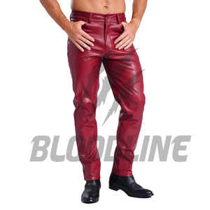 <b>Men</b> <b>Red</b> PU Leather Pants Slim Fit All Seasons Wear - Product Image 3