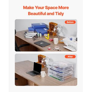 Set di 4 Contenitori in Plastica Trasparente per Archiviazione, Scatole Multiuso per Documenti con Angoli Arrotondati, Impilabili, per Giochi da Tavolo - Product Image 2