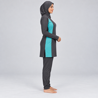 Ensemble Burkini Modeste 3 Pièces pour Femmes, avec Capuche, Dentelle, Imperméable, Respirant, Couleur Noire Unie