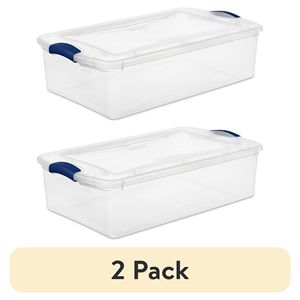 32 Quart Medium Clear <b>Plastic</b> <b>Storage</b> <b>Bin</b> with Latching Lid Blue (2 Pack) - Product Image 1