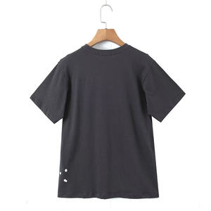 Camiseta de Cuello Redondo Holgada Negra para Mujer, Manga Corta, Estampado de Letras, Informal, Verano, Algodón Jersey, Diseño Transpirable - Product Image 2