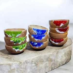 Bol de service en résine de bois naturel au design moderne, finition polie, pour les fêtes, les collations, les sauces, les apéritifs - Product Image 6