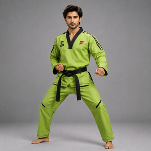 Combinaison de taekwondo Performance double V conçue avec un tissu léger, une coupe flexible et un confort respirant pour la pratique des arts martiaux. - Product Image 1