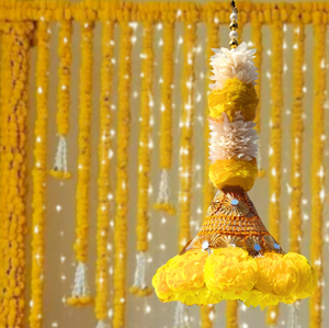 Guirlande de fleurs de souci indien avec clochettes suspendues, décoration de mariage, couronne, décorations suspendues pour plafonds, événements, fêtes, Mehndi, cordes décoratives - Product Image 5