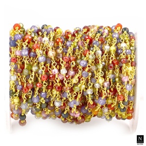 24k plaqué or laiton pierres précieuses minuscules perles rondes multi-pierres à la main chapelet fil enroulé chaînes bracelet fabrication de bijoux en gros - Product Image 2