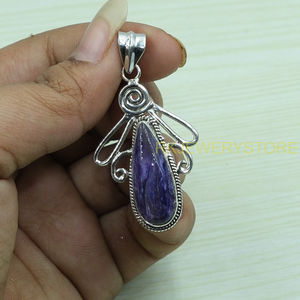Grand collier pendentif en charoïte violette, argent sterling 925, pendentif fait main, bijoux en charoïte violette naturelle, cadeau pour femme - Product Image 2
