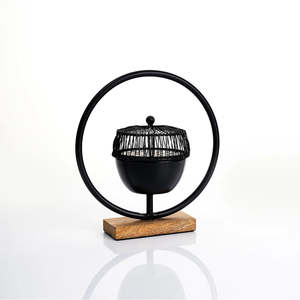 Decorative Metal <b>Bakhoor</b> Incense Burner on Stand with Wooden Base Luxury <b>Oud</b> Burner for Home Hotel Majlis Decor - Product Image 3