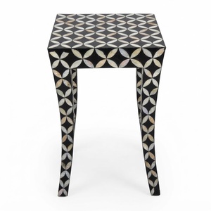 Tabouret en bois massif fait main avec incrustations de nacre, style antique indien, pour salon, coiffeuse et décoration d'hôtel - Product Image 3