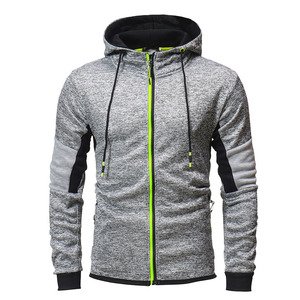 Sweat-shirt à capuche zippé intégral en polaire pour homme avec empiècements contrastants, fermeture éclair néon et cordon de serrage, idéal pour le sport et la gym, vente en gros, personnalisation OEM, logo sur mesure - Product Image 1