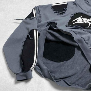 Sudadera con Capucha Extra Grande para Hombre, Color Gris Desgastado, con Logotipo de Murciélago, Estilo Urbano, Felpa de Algodón, Impresión Digital, Ropa de Invierno - Product Image 3