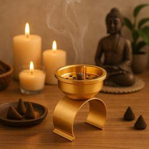 Wholesale Luxury Gold Metal Mabkhara Modern Wave Pedestal Design Bulk Saudi Arabian <b>Bakhoor</b> Burner Contemporary <b>Oud</b> Dakhoon Hold - Product Image 2