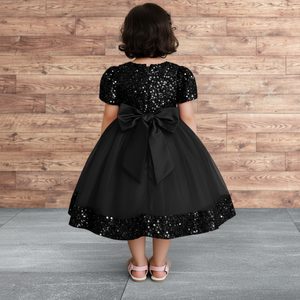 Robe de mariée noire à sequins pour fille, broderie de velours de luxe, nœud, robe de soirée d'anniversaire pour enfants, tenue formelle, fabrication OEM - Product Image 2