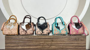 Latest Design Factory Direct <b>Tooled</b> Cowhide <b>Leather</b> Western Speedy Bag Floral Handcrafted Lady Women's Shoulder Speedy Handbags - Product Image 4