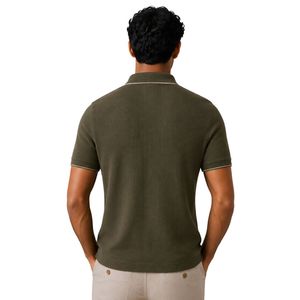 Polo Verde Oliva para Hombre con Cierre, Logotipo Personalizado Bordado, Manga Corta, Textura Acanalada, Mezcla de Algodón, Camisa de Golf Casual de Lujo OEM - Product Image 2