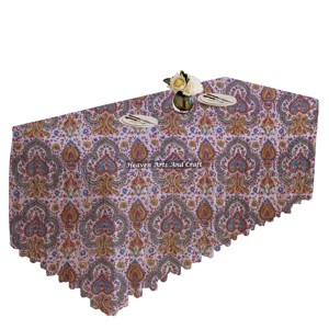Christmas Festival Home Decor Luxury Cotton <b>Rectangle</b> Pleated Table Cloth Wholesale Floral Block Print Wedding Design Table - Product Image 1
