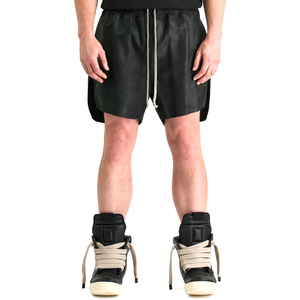 Nouveauté : Shorts en cuir véritable noirs élégants et personnalisés pour hommes, taille élastique, coupe ample, style streetwear, prix de gros - Product Image 1