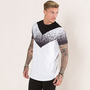<b>Mens</b> Black and White V-Shape Paint Splatter Crew Neck T-<b>Shirt</b> Short Sleeve Graphic Printed Casual Cotton Top Custom Logo OEM ODM - Product Image 4