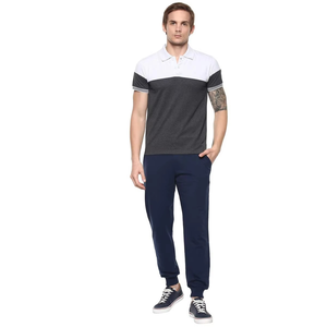 T-shirt en tricot rayé à manches courtes pour homme, col rond, coupe classique, style décontracté, gris, bleu marine, design bicolore - Product Image 2