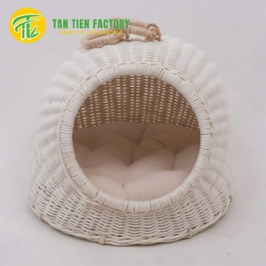TAN TIEN FACTORY Lit pour animaux de compagnie en rotin en forme de chat, rond, écologique, fait main en feuille de palmier, style moderne, pour usage intérieur avec accessoires - Product Image 2