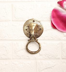 Battant de porte en laiton antique en forme d'éléphant avec plaque arrière ronde ornée, battant de porte en laiton artisanal vintage en forme de tête d'éléphant indien - Product Image 5