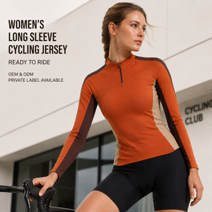 Maillot de cyclisme personnalisé pour femme, demi-zip, manches longues, color block, pour vélo de route, tenue d'équipe, OEM - Product Image 1