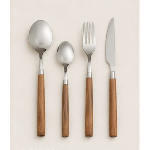 Ensemble de couverts élégants en acier inoxydable avec manche en bois de noyer naturel, finition polie miroir, style japonais, pour table à manger - Product Image 4