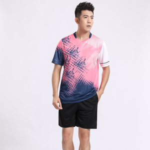 Ensemble de tennis professionnel pour homme 2026 de haute qualité : T-shirt et short sublimés à imprimé abstrait rose et bleu marine - Product Image 2