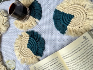 Handmade Dual Color Macrame <b>Coasters</b> Decorative Table Mats Perfect for Gifting Home Decor and Everyday Use <b>Heat</b> Mats - Product Image 4